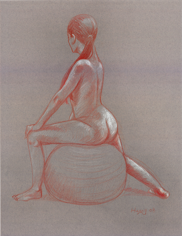 Sitting on the Ball (conte and white chalk)