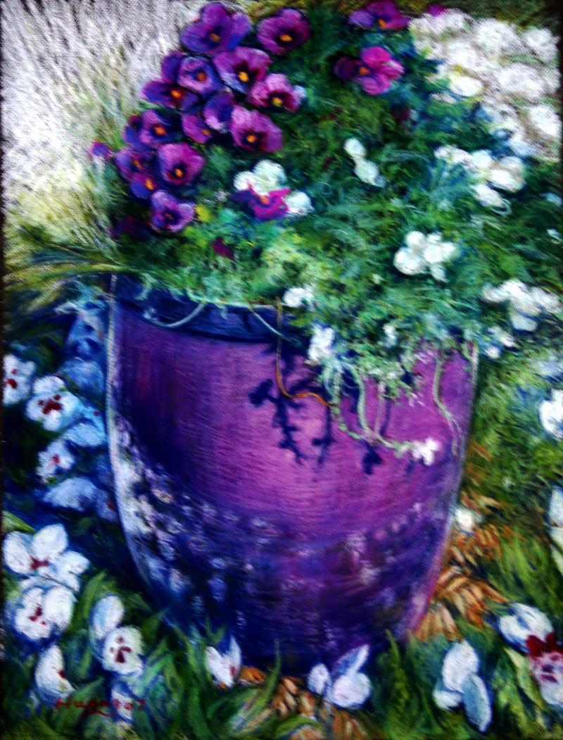 Garden Flowers in Purple Pot (pastel)