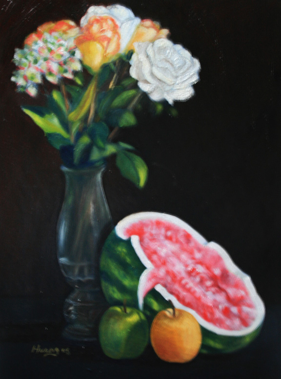 Flowers and Crushed Watermelon (oil)